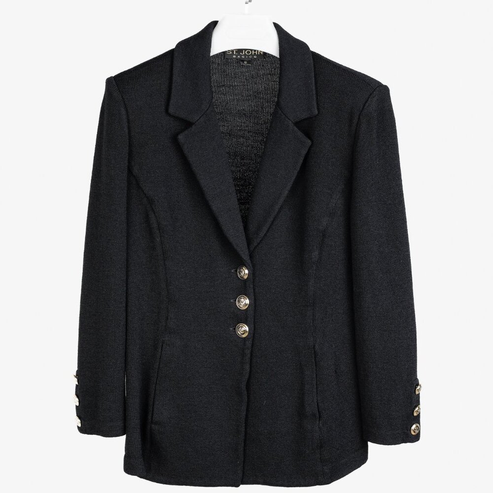 St. John 2002 Golden Eagle Button Black Knit Blazer